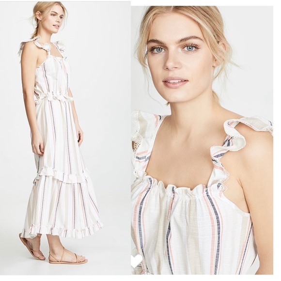 Misa Los Angeles Dress Idonia Maxi Lace Chambray Striped Dress Size M - Picture 7 of 9